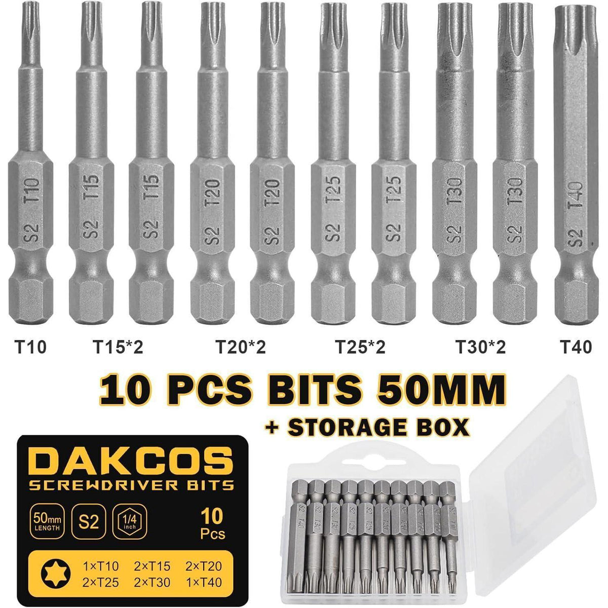 Torx Bit Set S2 50mm 10 Stück Mix-Bit Box