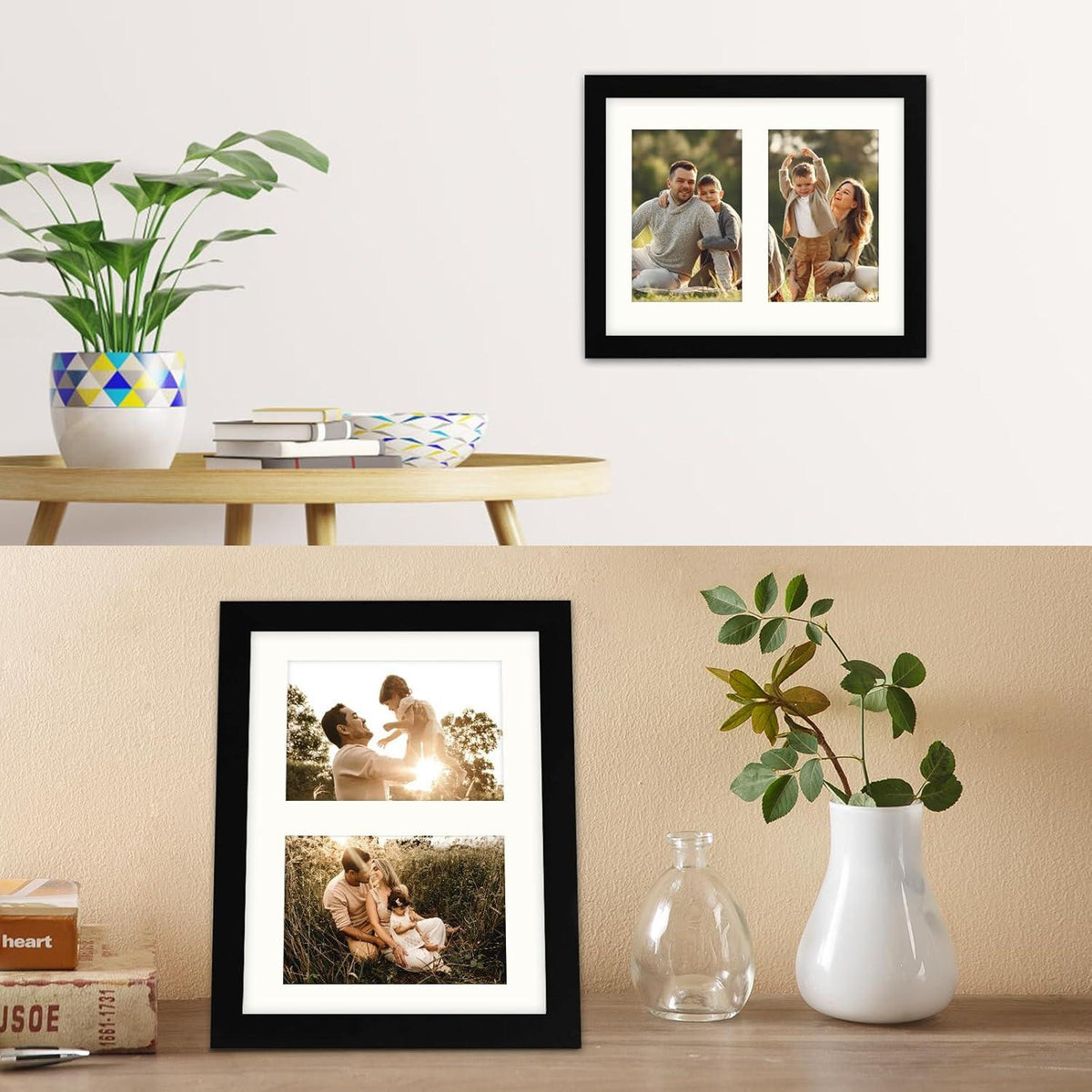 AVEAX Bilderrahmen 20x25 cm Schwarz Doppelter 10x15 Rahmen für Mehrere Fotos
