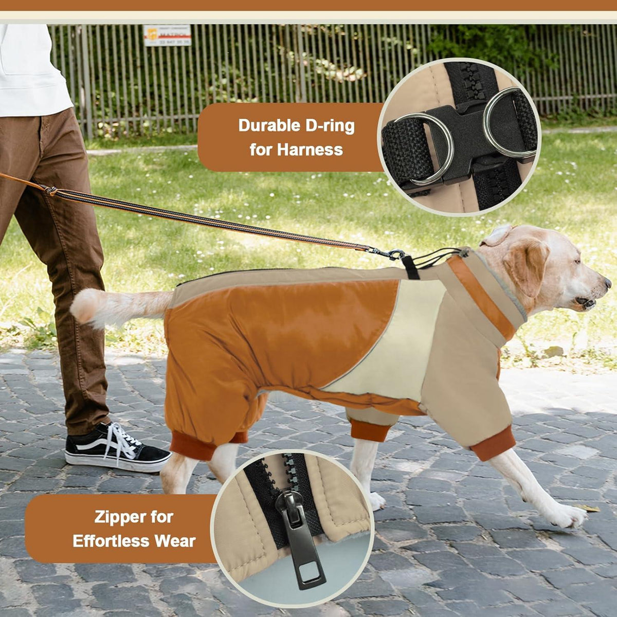 Kuoser Wasserdichter Hundemantel Winter mit Geschirr für kleine Hunde Braun