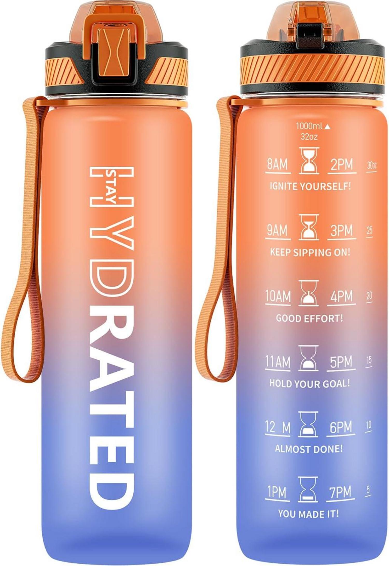 Trinkflasche 1L BPA-frei mit Strohhalm und Zeitmarkierung