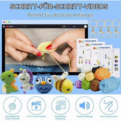Häkelpaket Anfänger Tiere – Starter-Kit mit Video Anleitung