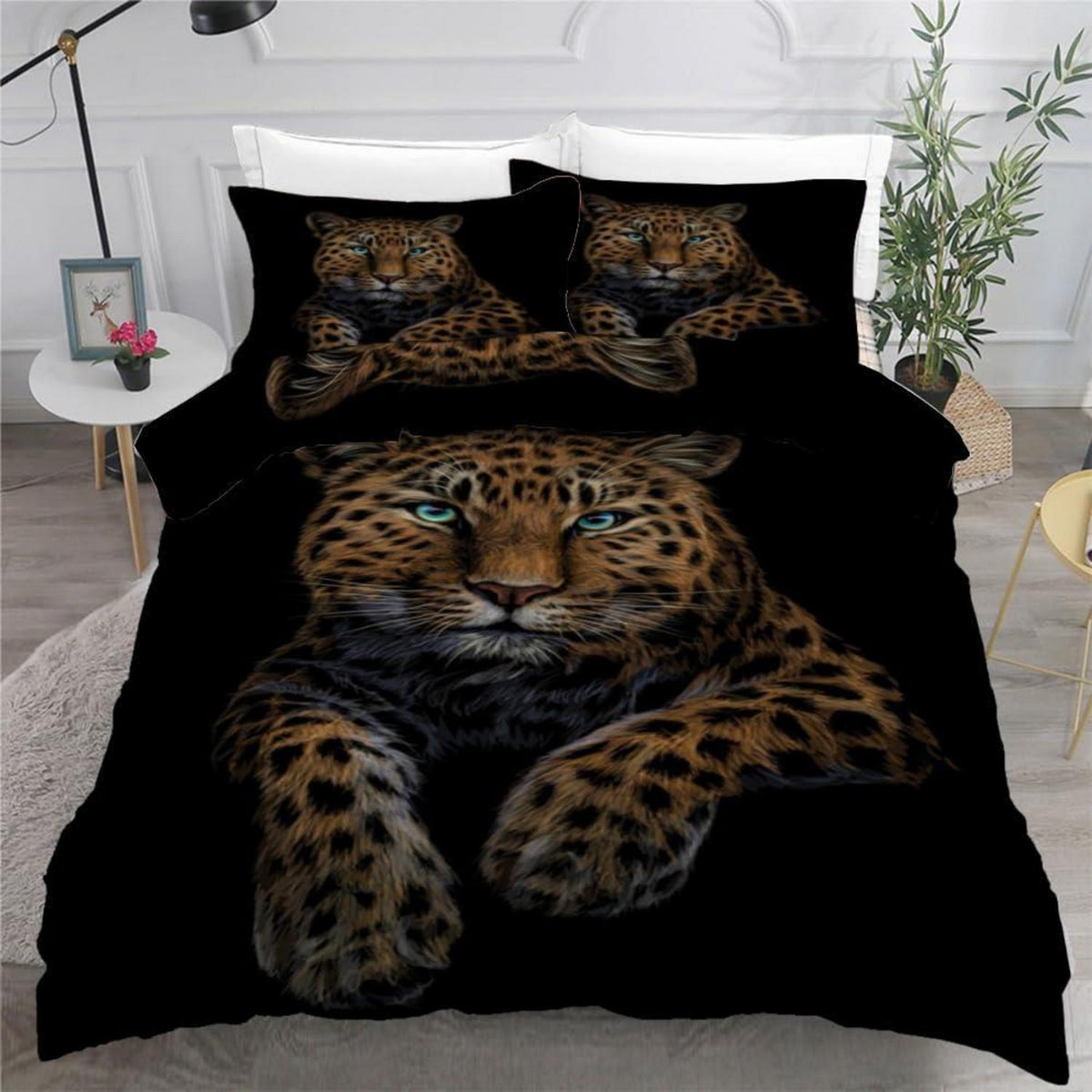 Leopard 3D Bettwäsche-Set 220x240 cm | Mikrofaser Bettbezug mit Kissenbezügen