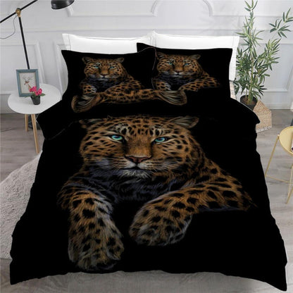 Leopard 3D Bettwäsche-Set 220x240 cm | Mikrofaser Bettbezug mit Kissenbezügen