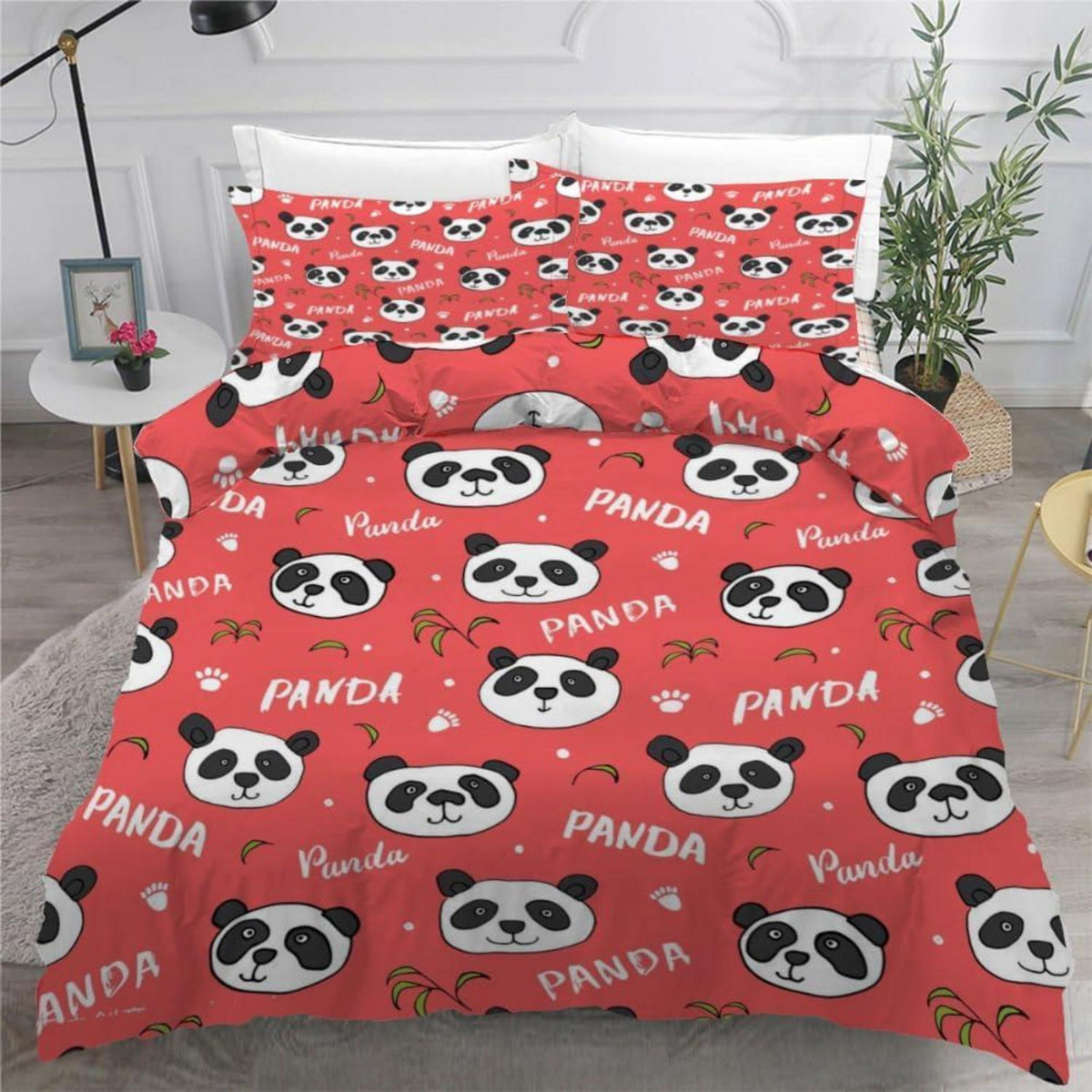 Panda Kinderbettwäsche 135x200 cm 4tlg. Mikrofaser Bettwäsche-Set