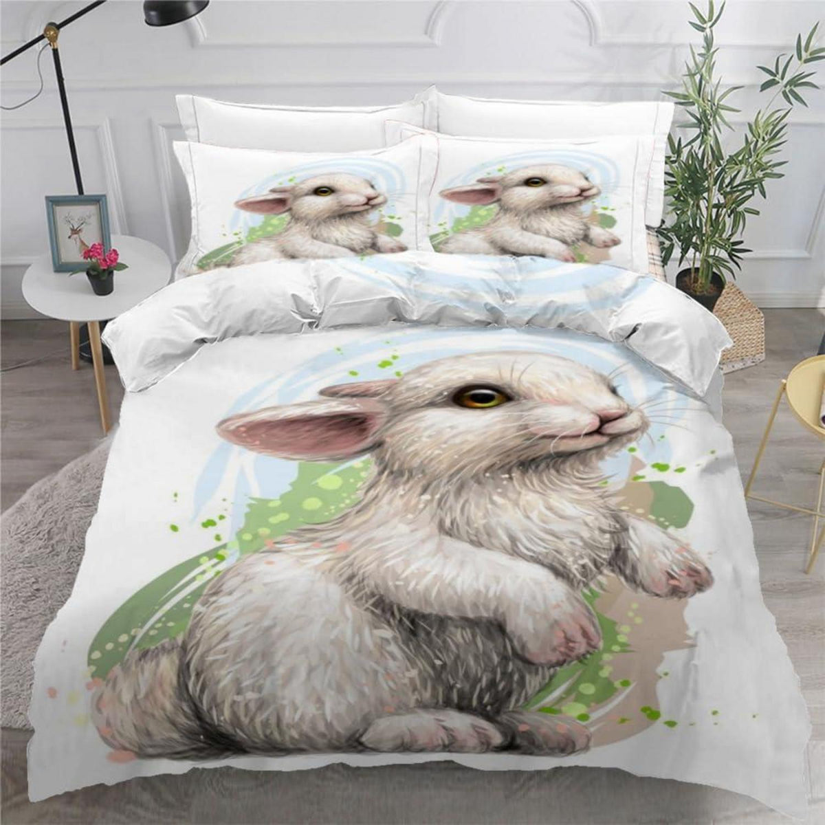 Kaninchen Bettwäsche Set 135x200 cm - 4tlg. Mikrofaser Kinderzimmer