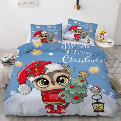 Kawaii Eule Bettwäsche-Set 220x240 cm | 3-teilig Mikrofaser
