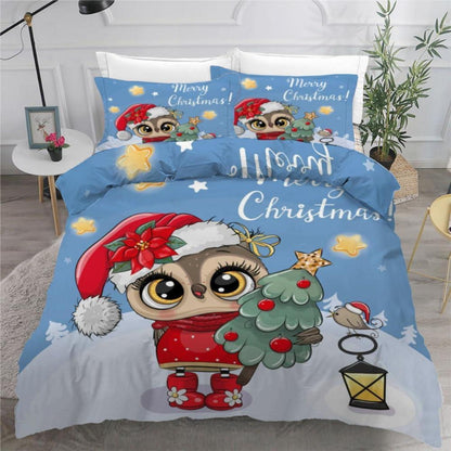 Kawaii Eule Bettwäsche-Set 220x240 cm | 3-teilig Mikrofaser