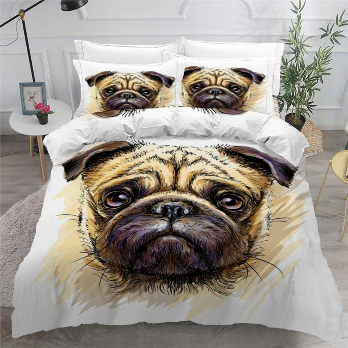 ROUSKI Mops Bettwäsche Set 220x240 cm - 3-teilig, 3D Retro Design
