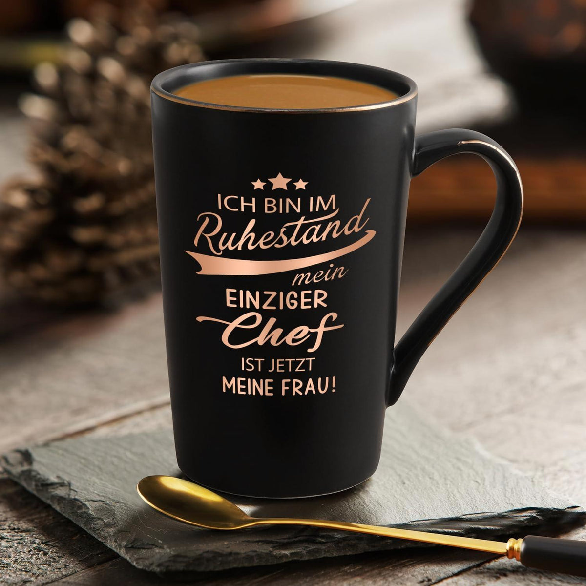 Keramiktasse Ruhestand Geschenk mit Spruch 400ml Schwarz