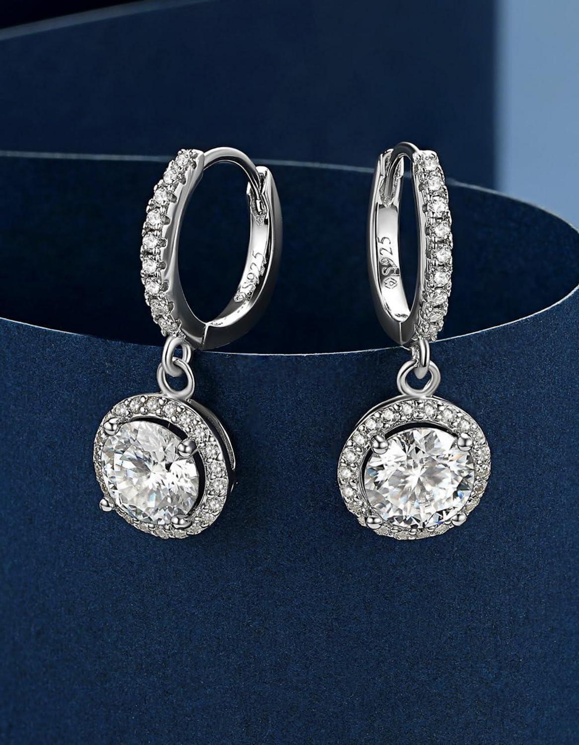 Creolen mit Anhänger 2 Karat Moissanite Diamant Ohrringe 925 Silber A-Halo
