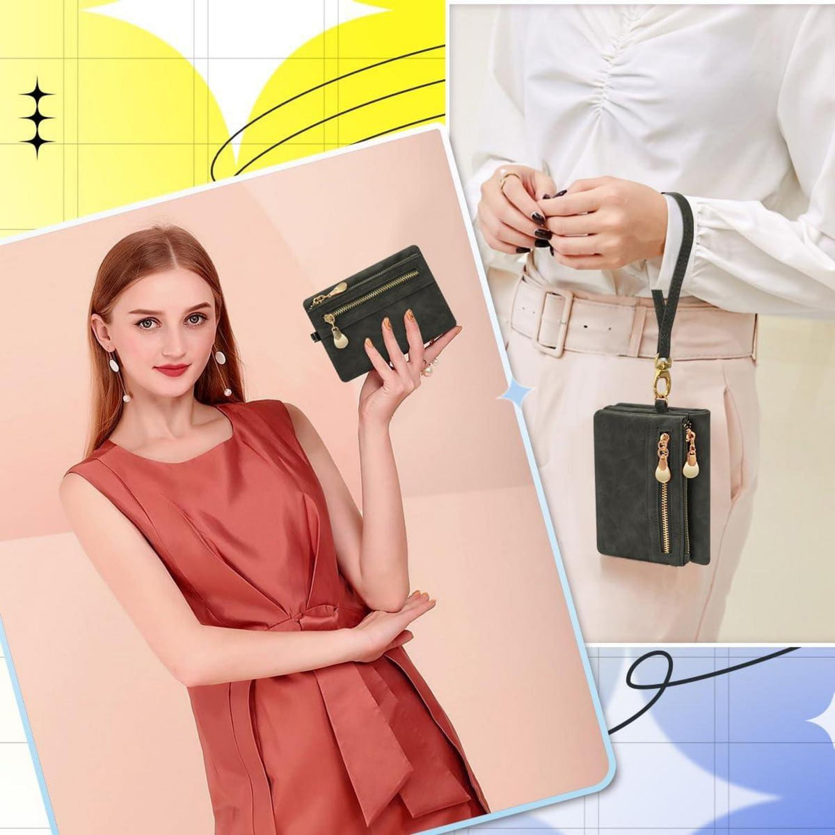 Damen Geldbörse Klein Schwarz Portemonnaie PU Leder mit