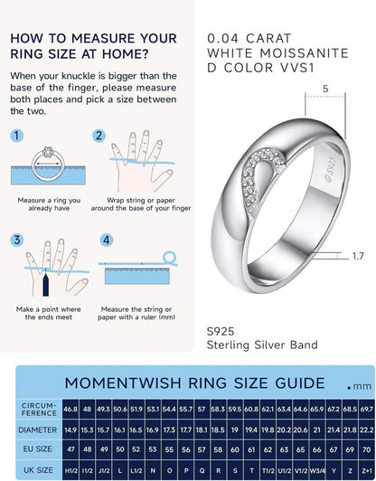 MomentWish Partnerring Moissanite 925 Sterling Silber Geschenk Valentinstag Jay