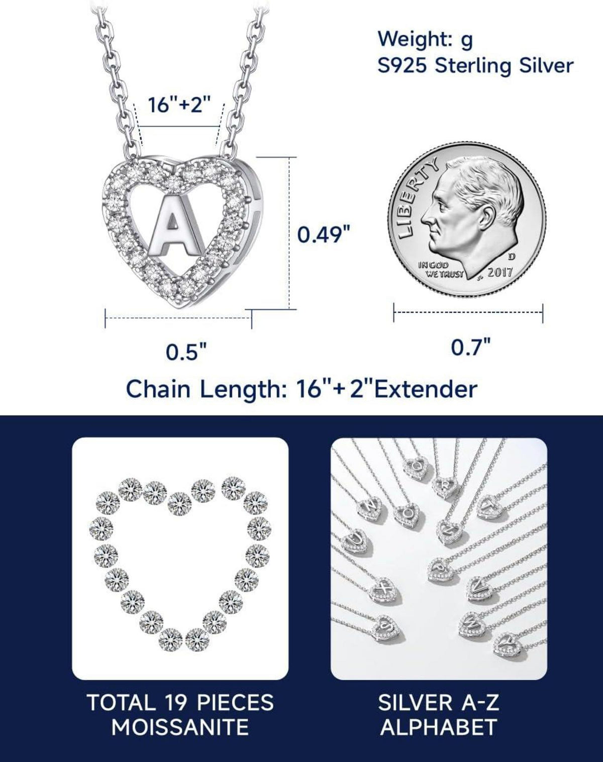 Herz Kette mit Buchstaben Anhänger Moissanit Diamant Initialen