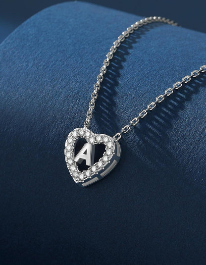 Herz Kette mit Initialen Anhänger, Moissanit Diamant Halskette Damen