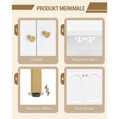 Weiß-Gold Badezimmerschrank mit 2 Türen & verstellbarem Regal