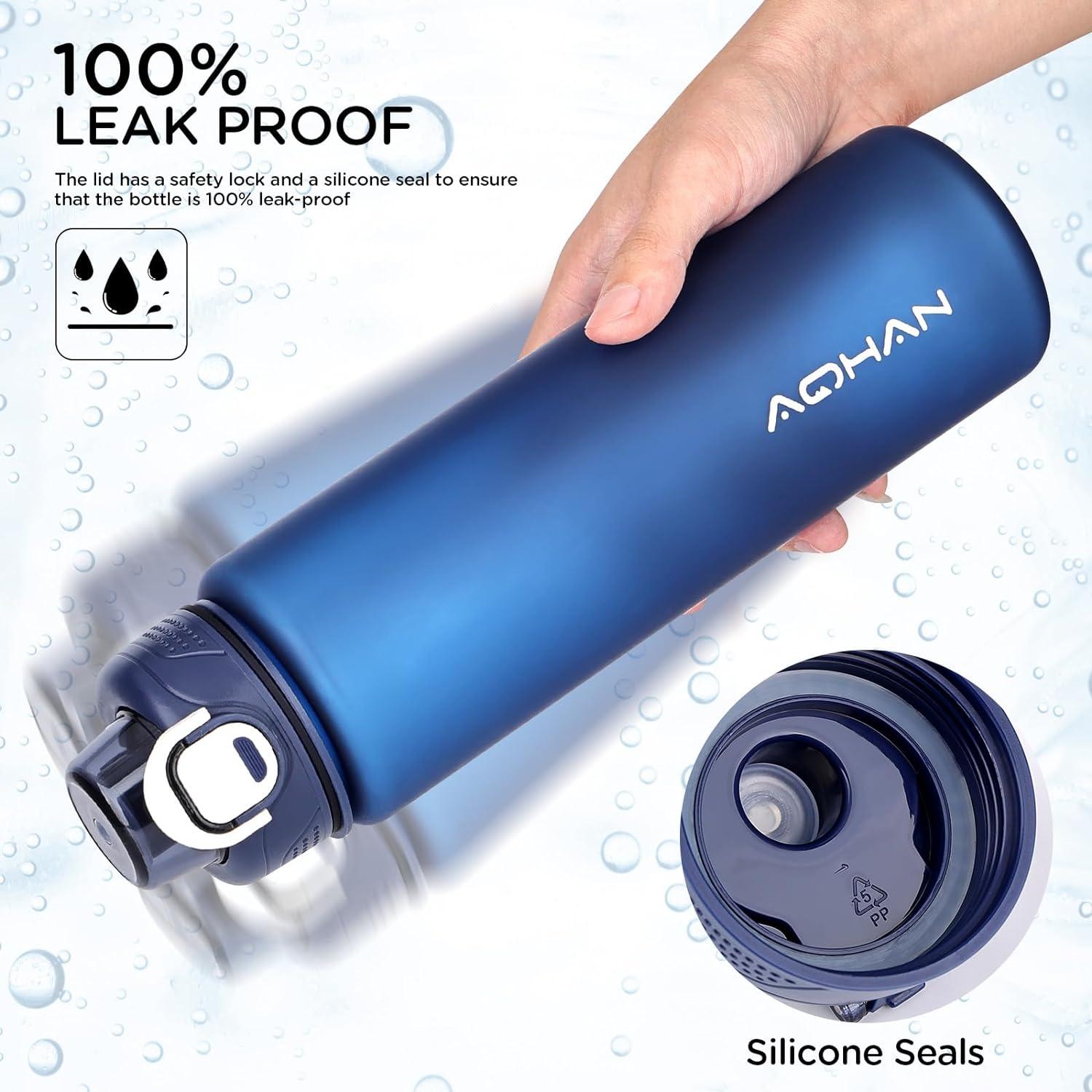 AOHAN Trinkflasche 600ml BPA Frei Sport Kohlensäure geeignet auslaufsicher Filter Dunkelblau