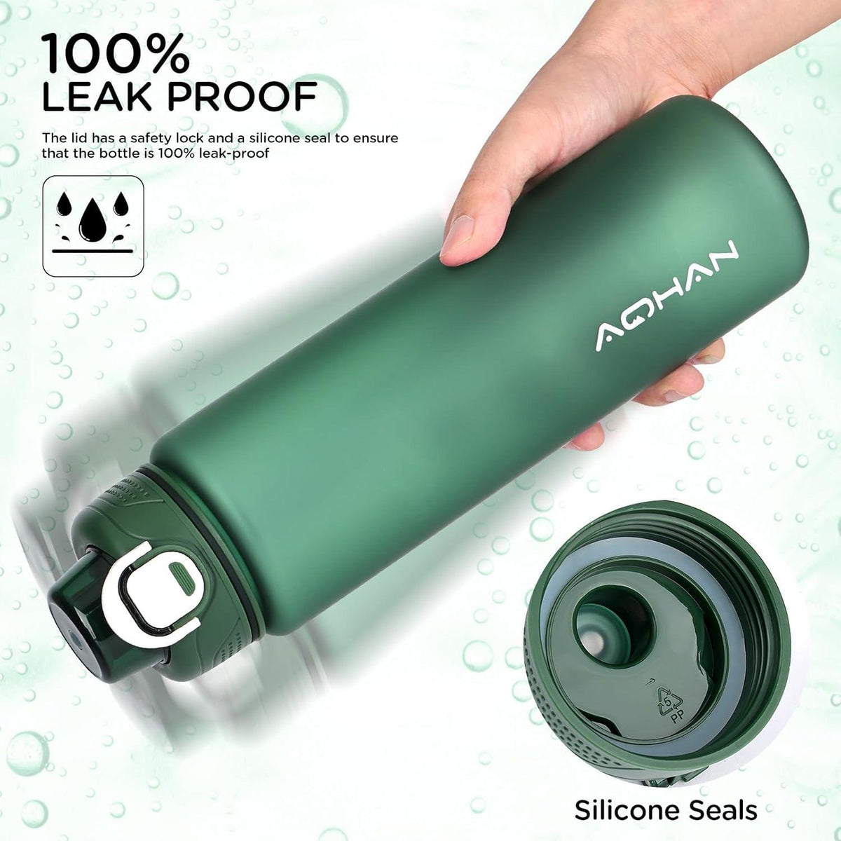 AOHAN Sport Trinkflasche 1l BPA-frei Wandern Fitness Schule Filter Grün