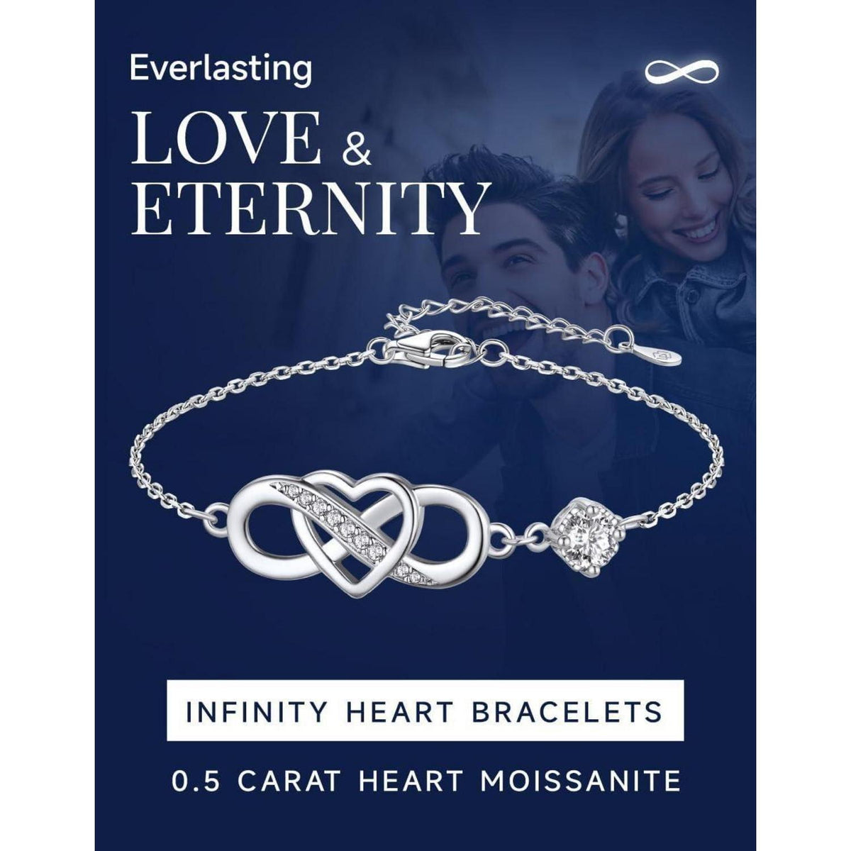 Infinity Armband Damen Silber 925 mit Moissanit Herz 0,5 Karat