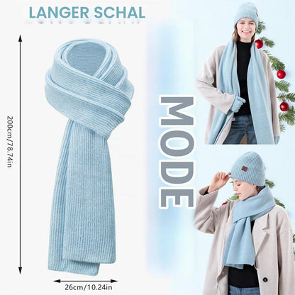 Damen Winter Mützen Schal Handschuhe Set Touchscreen Thermo Fleece Blau Weiß