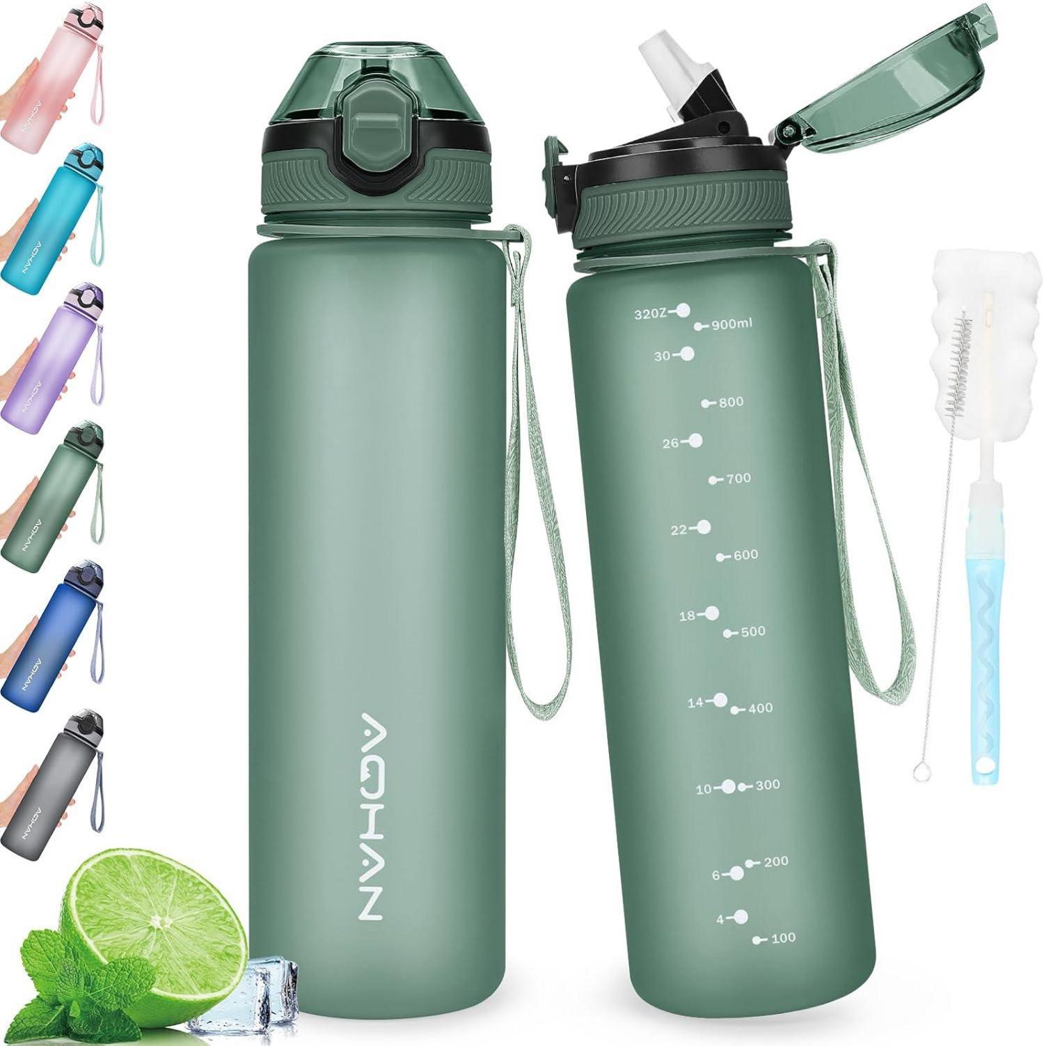 Sport Trinkflasche mit Strohhalm 1L BPA-frei Military Grün