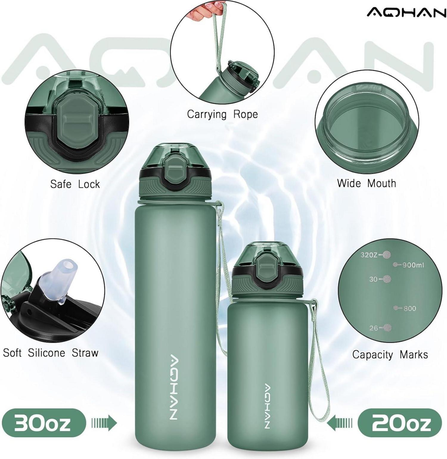 Sport Trinkflasche mit Strohhalm 1L BPA-frei Military Grün