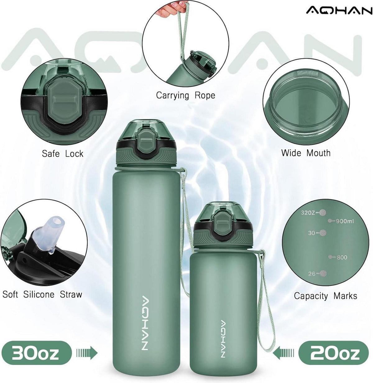AOHAN Trinkflasche 600ML auslaufsicher Klappdeckel BPA frei