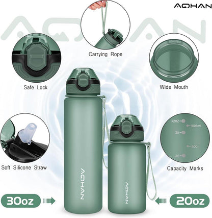 AOHAN Trinkflasche 600ML auslaufsicher Klappdeckel BPA frei