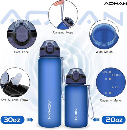 AOHAN Trinkflasche 600ML mit auslaufsicherem Klappdeckel und