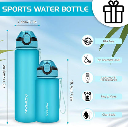 AOHAN Trinkflasche 600ML Sport Wasserflasche mit Strohhalm und Tragegurt