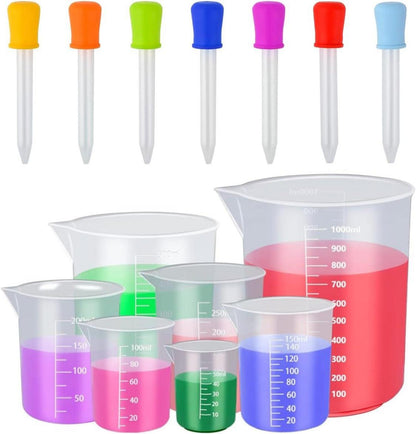 Messbecher Set Kunststoff mit Skala 7 Stück & 5ml Pipetten