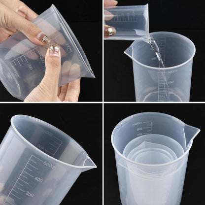 BUYGOO Kunststoff Messbecher Set mit Skala und 5ml Silikon Pipetten