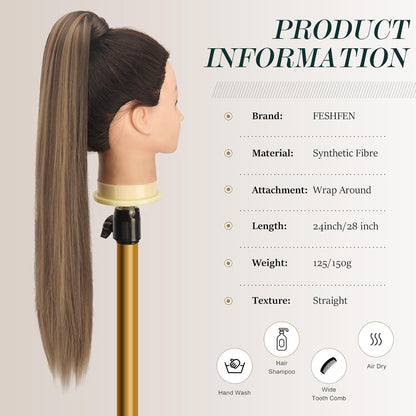 Langer glatter Pferdeschwanz Haarteil – Goldbraun Blond 60cm