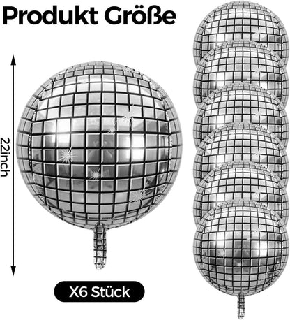 Discokugel Luftballon Silvester Deko 22 Zoll Silber, 6 Stück