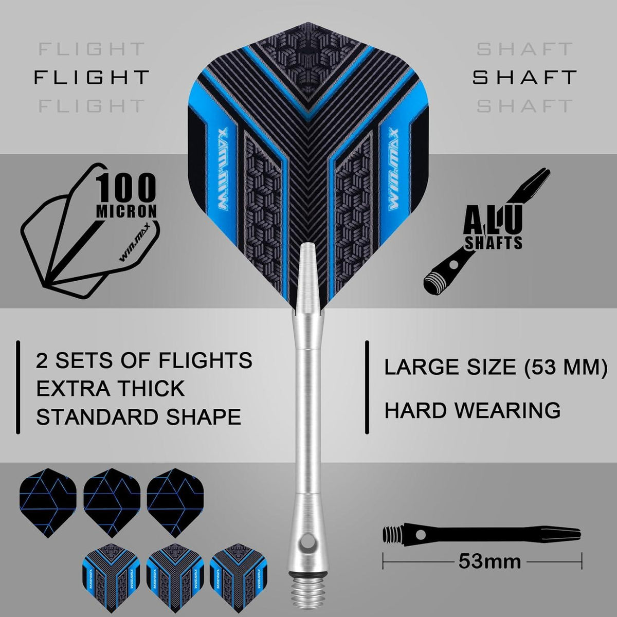 WIN.MAX Dartpfeile 90% Tungsten Stahl Darts 22g Blau 3 Stück
