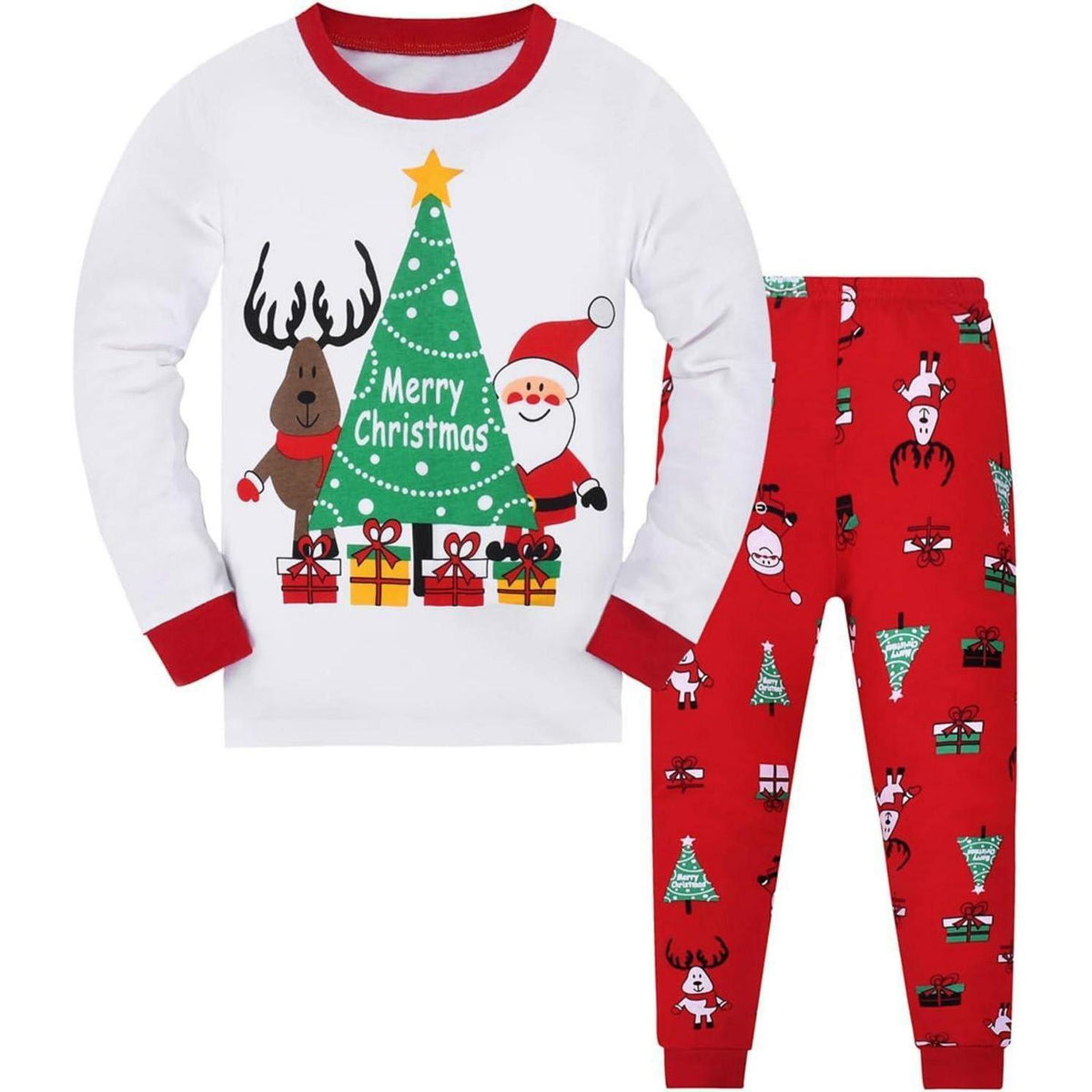 Weihnachts Schlafanzug Kinder Baumwolle Pyjama Set 2-12 Jahre