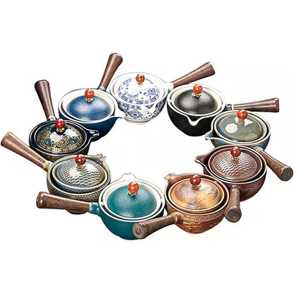 Reise-Teeset Keramik mit 360° Teekanne & 4 Tassen, Guan-Ofen Stil