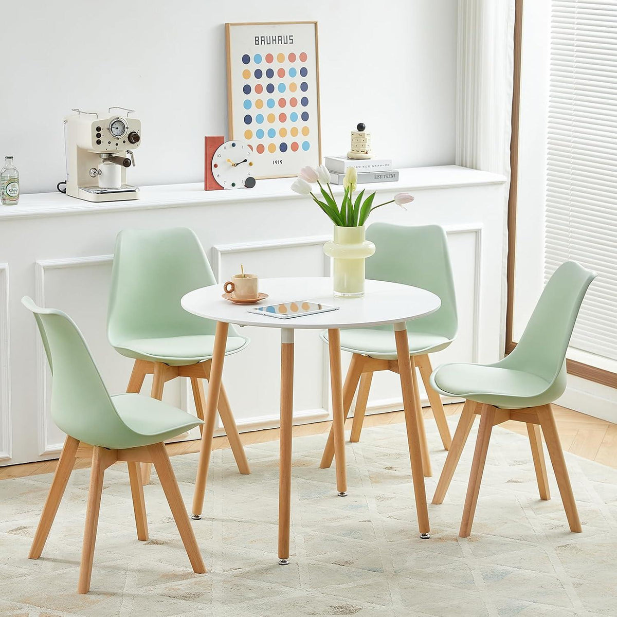 Skandinavische Esszimmerstühle Set 4 – Eiscreme Grün