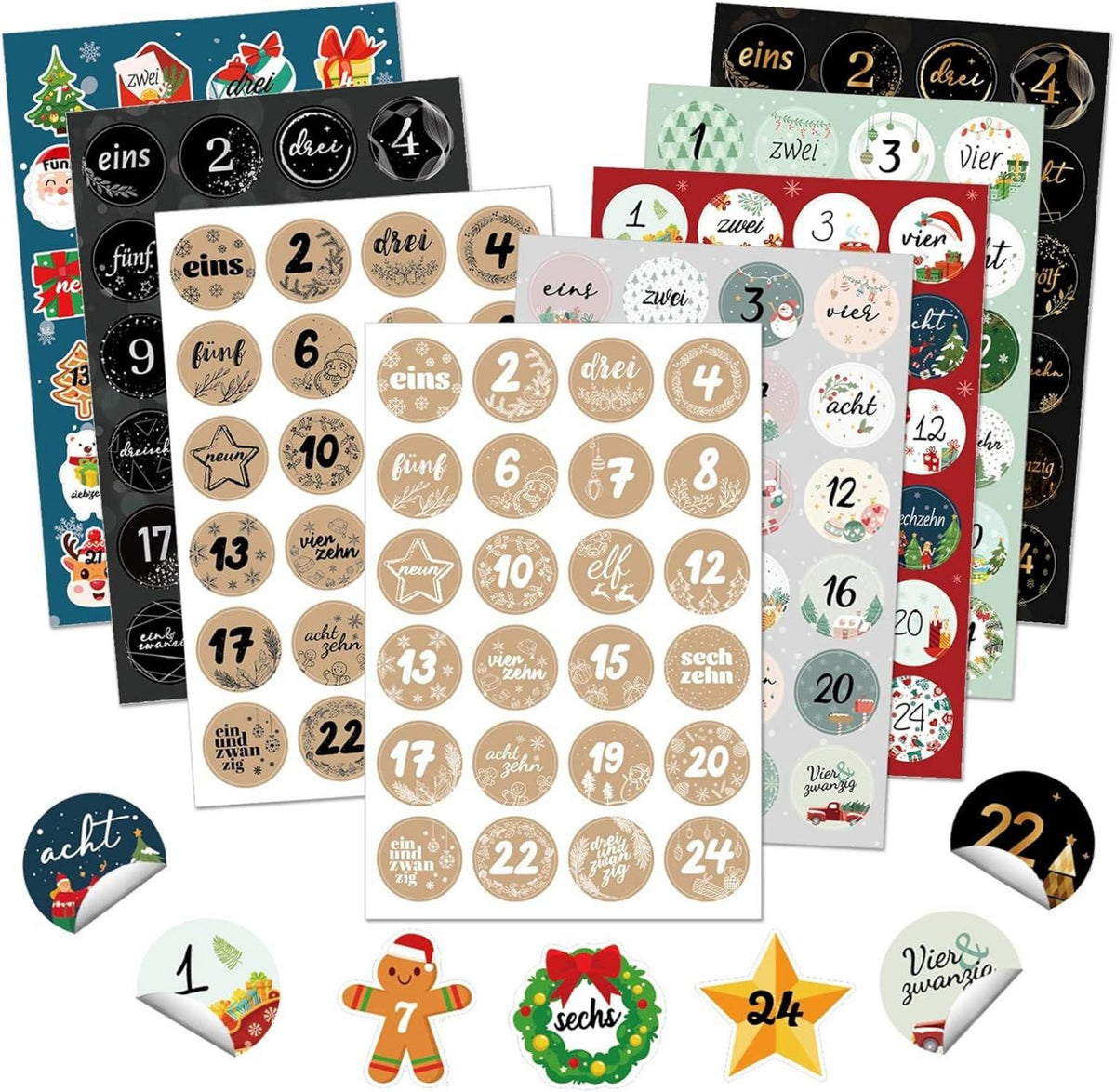 Weihnachten Adventskalender Zahlen Aufkleber 2024 Sticker 1-24