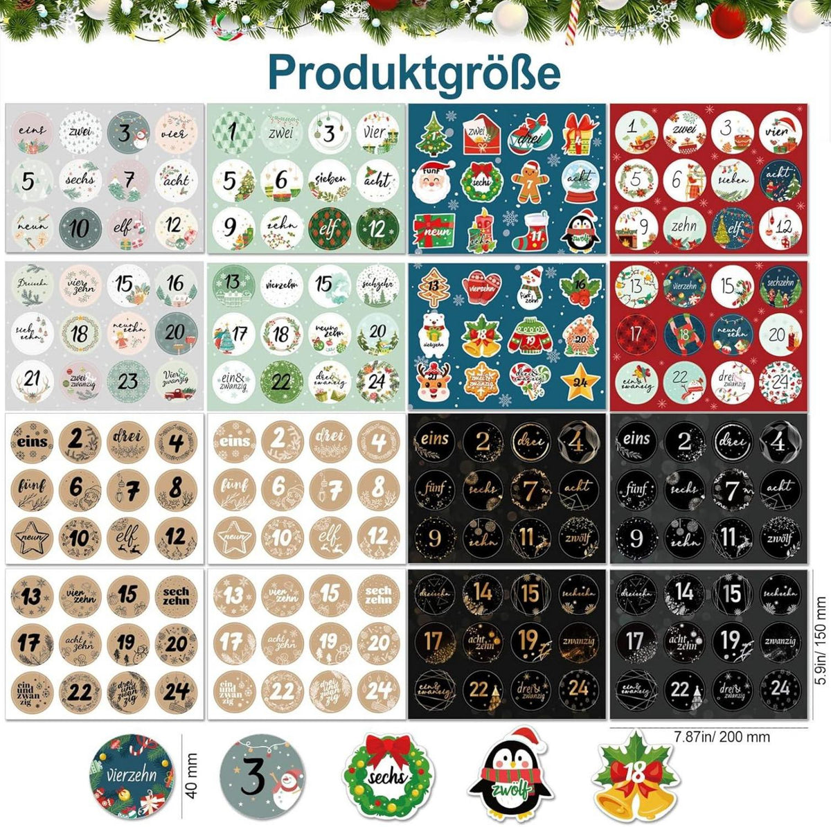 Adventskalender Aufkleber Zahlen 24 Weihnachten Basteln