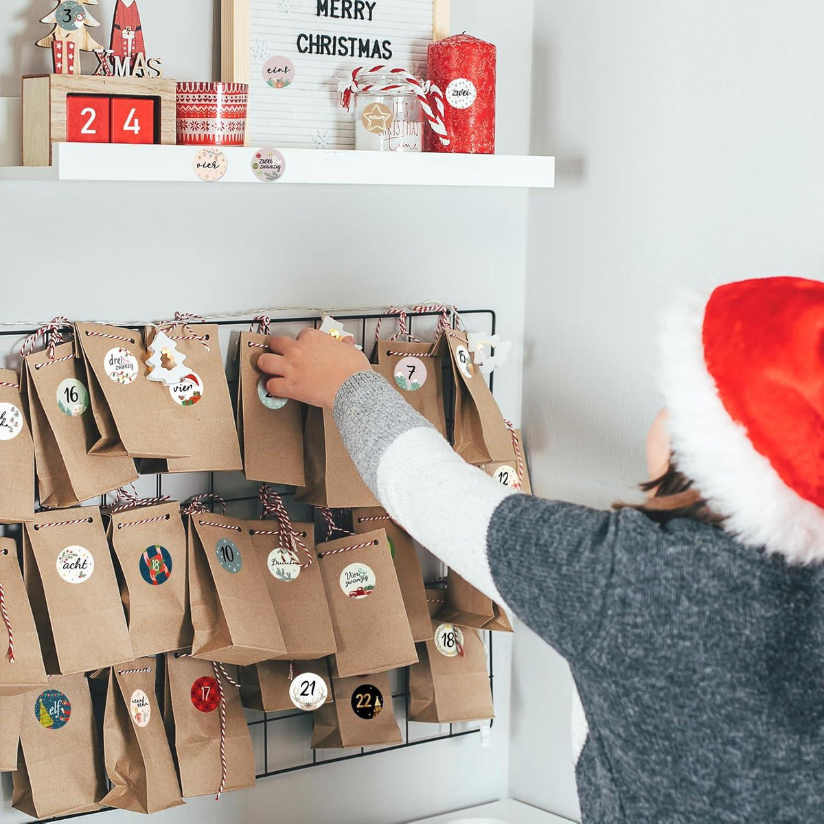 Adventskalender Zahlen Aufkleber 1-24 Weihnachten Sticker 2024 Nummern Etiketten