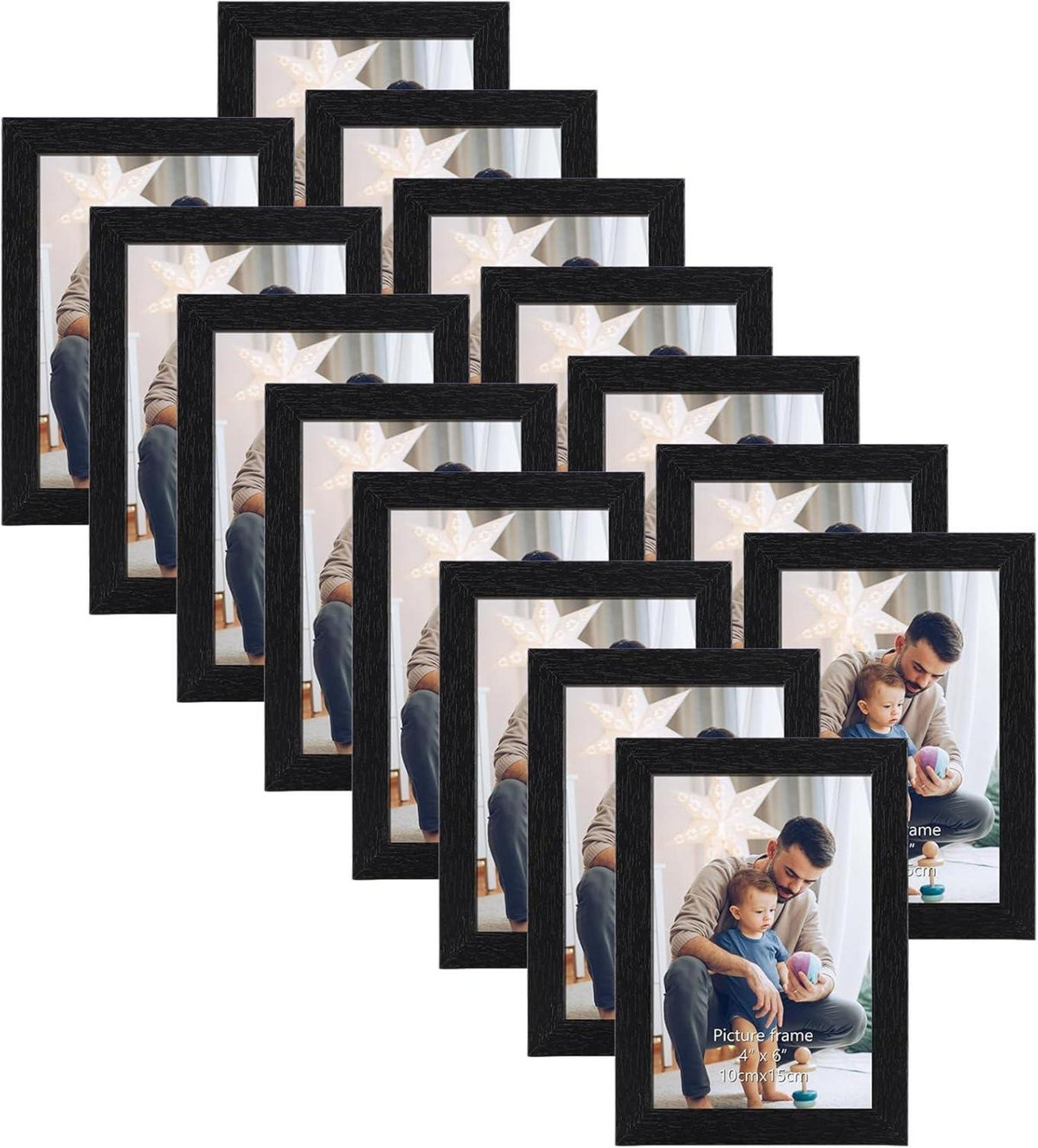15er Bilderrahmen Set 10x15 cm Schwarz Holzmaserung Collage Wand Tisch