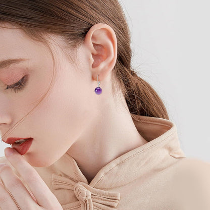 Hängende Perlenohrringe aus Sterling Silber mit Amethyst