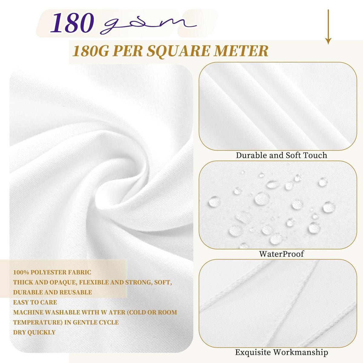 Runde Tischdecke 6er Set, 305cm, Weiß – Wasserfest & Waschbar