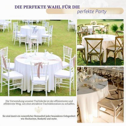 Runde Tischdecke 6er Set, 305cm, Weiß – Wasserfest & Waschbar