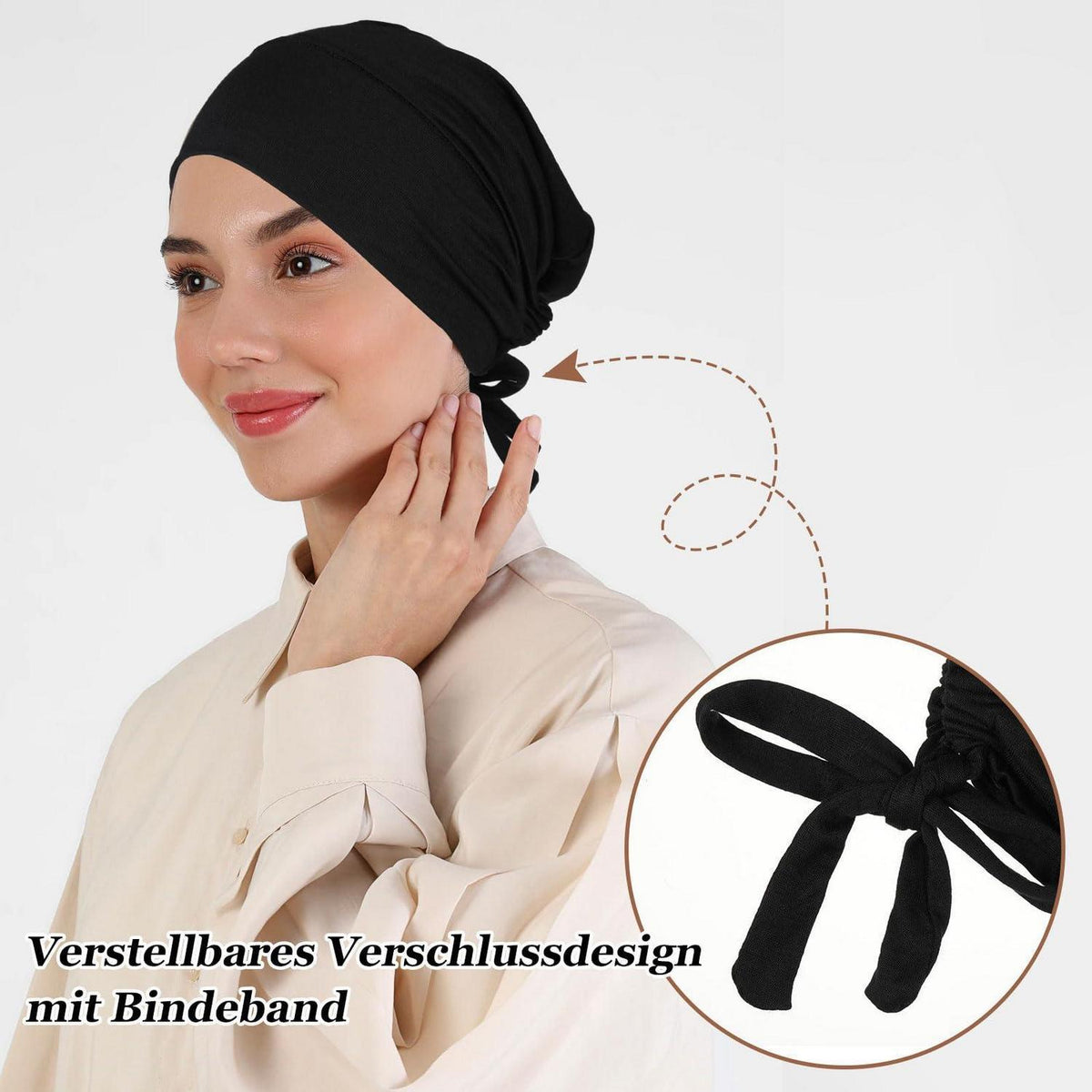 2er Pack Turban Damen Hijab Undercap mit Bindeband Modal-Baumwolle