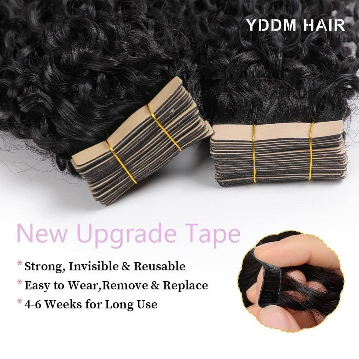 Schwarze Kinky Curly Tape Extensions Echthaar 16 Zoll
