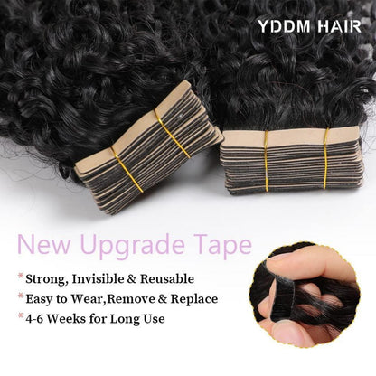 Schwarze Kinky Curly Tape Extensions Echthaar 16 Zoll