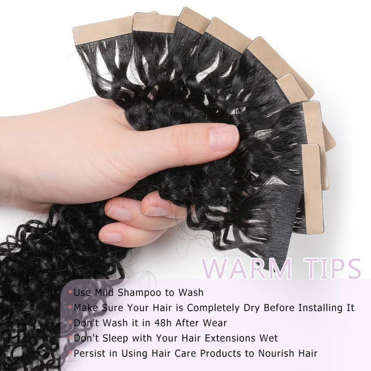 Schwarze Kinky Curly Tape Extensions Echthaar 16 Zoll