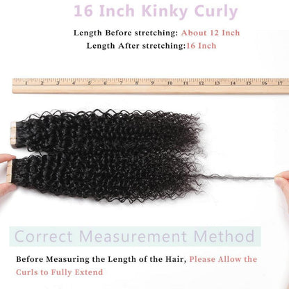 Schwarze Kinky Curly Tape Extensions Echthaar 16 Zoll