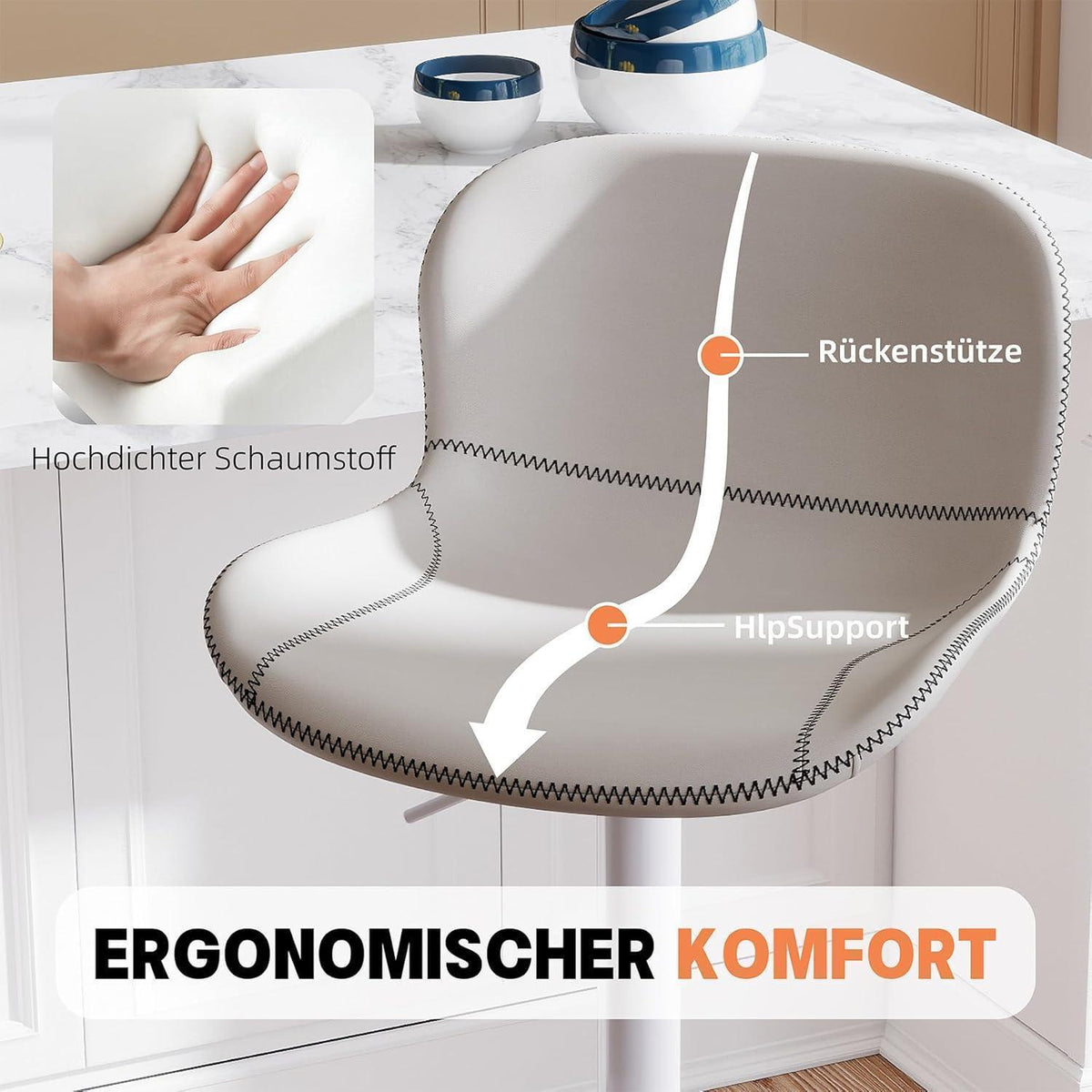 Verstellbarer Barhocker mit Rückenlehne & Fußstütze - Weiß